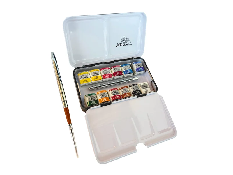 Watercolour set featuring Claude Monet’s Water Lilies, open with retractable brush